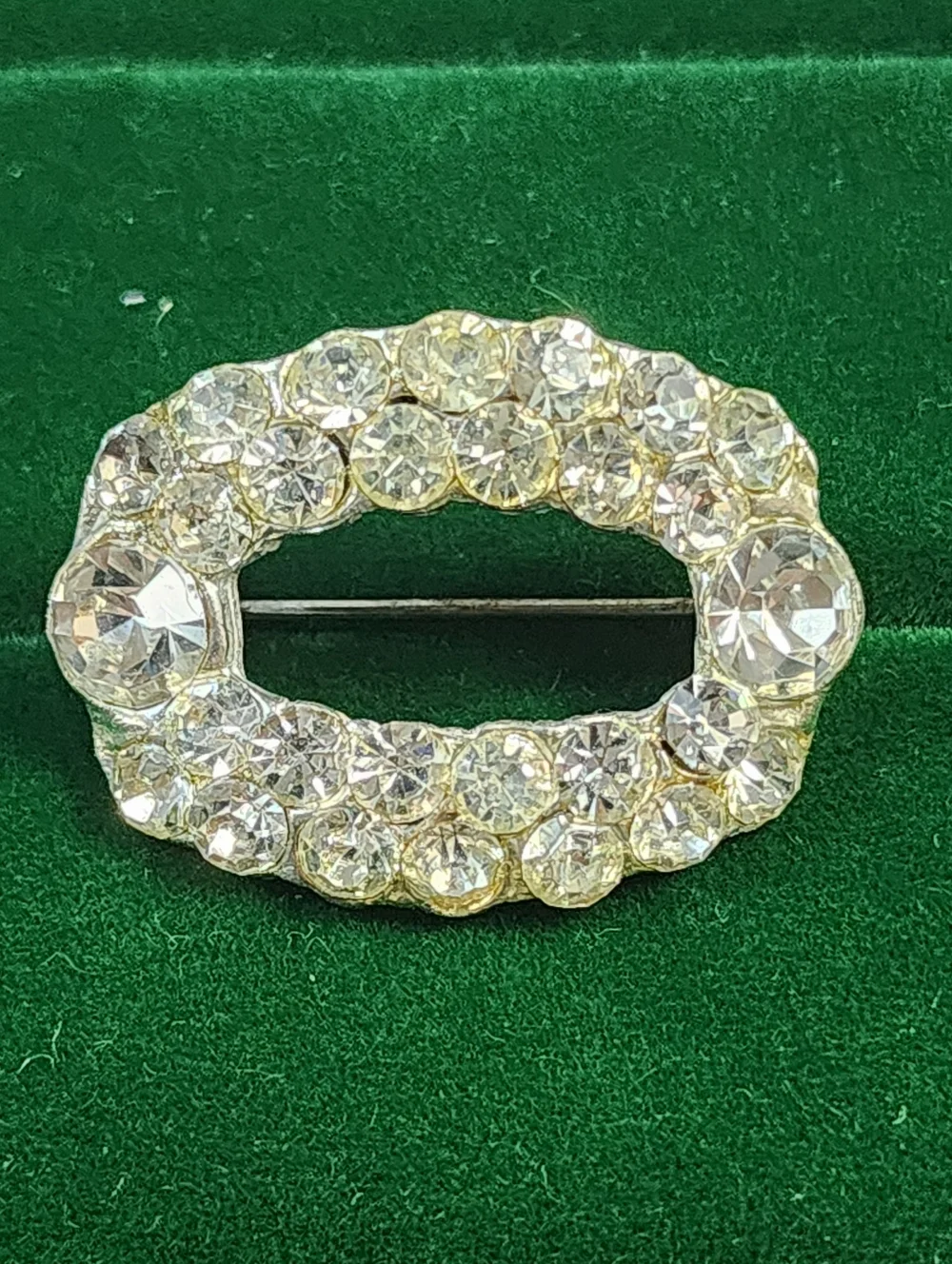 Vintage Gold and Clear Crystal Oval Brooch